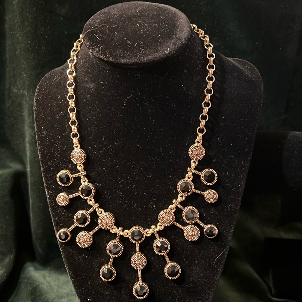 2028 Black And Goldtone Necklace 14$